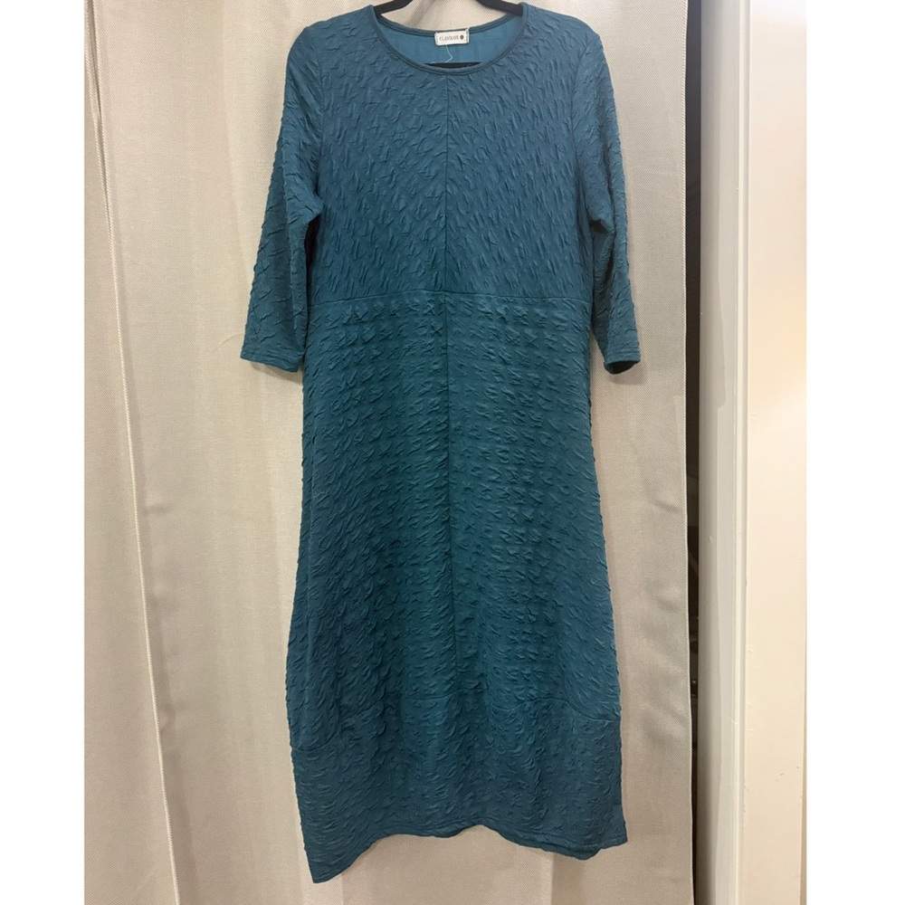 Nuggles Teal Textured Long-Sleeve Midi Dress